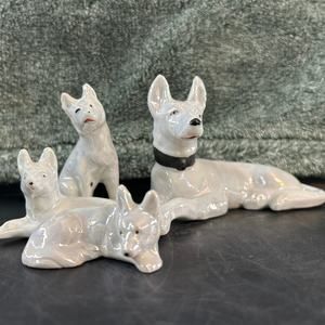 1950s Iridescent Lusterware Family of 4 Shepherd Dogs Miniatures Japan